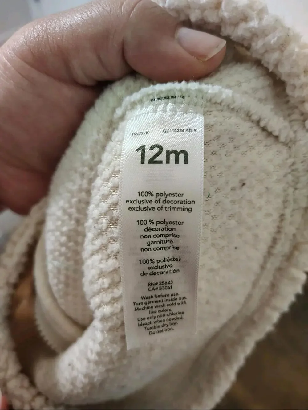 Unisex Baby Vest Winter Fall Ivory Beige 12 Mo